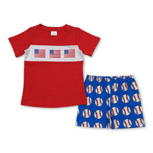 Load image into Gallery viewer, Baseball flag top shorts kids boys clothing set