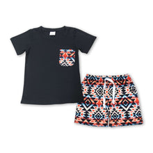 Load image into Gallery viewer, Black aztec pocket top shorts boys clothing