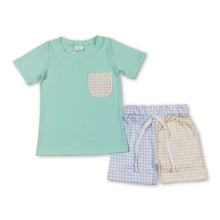 Load image into Gallery viewer, Pocket top blue yellow plaid shorts boys summer clothes