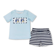 Load image into Gallery viewer, Blue dog short sleeves shirt stripe shorts boys clothes