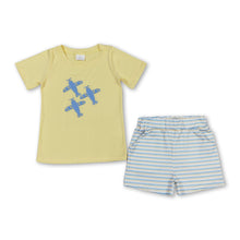 Load image into Gallery viewer, Yellow airplane top stripe shorts kids boys clothes