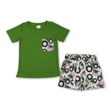 Load image into Gallery viewer, Green pocket top tractor cow shorts boys clothes