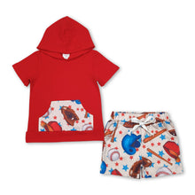 Load image into Gallery viewer, Short sleeves red hoodie baseball stars shorts boys clothes