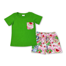 Load image into Gallery viewer, Green pocket top watermelon dog shorts boys clothes