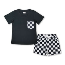 Load image into Gallery viewer, Black top plaid shorts kids boys summer outfits