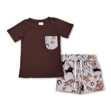 Load image into Gallery viewer, Brown pocket top rodeo shorts western boys clothes