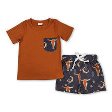 Load image into Gallery viewer, Pocket top bull skull shorts western boys clothes