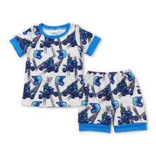 Load image into Gallery viewer, Blue short sleeves top shorts race kids boys summer pajamas