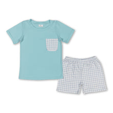 Load image into Gallery viewer, Short sleeves aqua pocket top plaid shorts boys clothes
