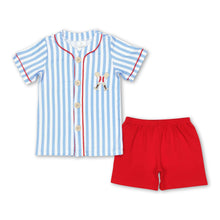 Load image into Gallery viewer, Short sleeves stripe baseball kids boys clothing set