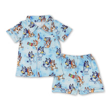 Load image into Gallery viewer, Blue short sleeves dog baby kids summer pajamas