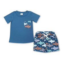 Load image into Gallery viewer, Short sleeves top shark shorts boys summer outfits