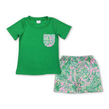 Load image into Gallery viewer, Green pocket top watercolor shorts boys clothes