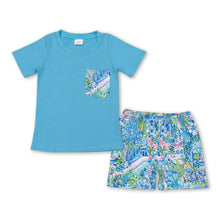Load image into Gallery viewer, Blue pocket top watercolor shorts boys clothes