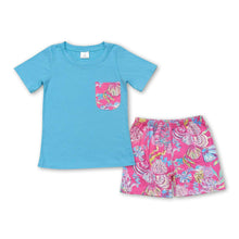 Load image into Gallery viewer, Blue pocket top watercolor shell shorts boys clothes