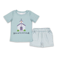 Load image into Gallery viewer, Short sleeves cross church top plaid shorts boys clothes