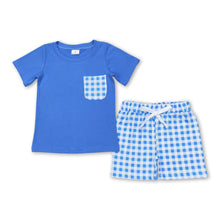 Load image into Gallery viewer, Short sleeves blue plaid pocket top shorts boys clothing