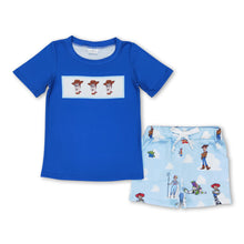 Load image into Gallery viewer, Short sleeves blue top pocket toy shorts boys clothing