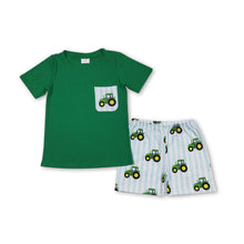 Load image into Gallery viewer, Short sleeves green pocket top tractor boys farm clothes
