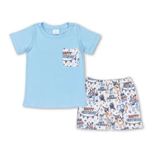 Load image into Gallery viewer, Light blue pocket top shorts Happy Birthday boys outfits
