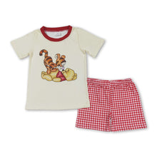 Load image into Gallery viewer, Short sleeves bear top plaid shorts boys clothes