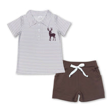 Load image into Gallery viewer, Deer stripe polo shirt brown shorts boys clothing