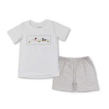 Load image into Gallery viewer, White duck top khaki plaid shorts boys clothing set