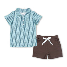 Load image into Gallery viewer, Short sleeves polo shirt brown shorts boys clothing set