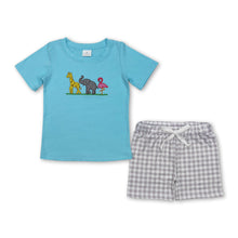 Load image into Gallery viewer, Giraffe elephant flamingo top plaid shorts boys clothing