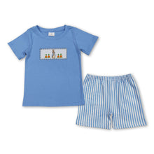 Load image into Gallery viewer, Light blue rabbit carrot top stripe shorts boys Easter set