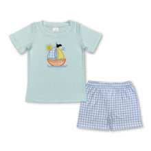 Load image into Gallery viewer, Short sleeves boat top light blue plaid shorts boys clothing