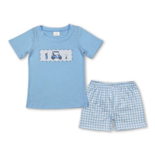 Load image into Gallery viewer, Light blue golf top plaid shorts kids boys clothing