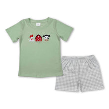 Load image into Gallery viewer, Short sleeves chicken cow top plaid shorts farm boy clothes