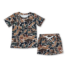 Load image into Gallery viewer, Short sleeves dark brown camo shirt shorts boys clothes