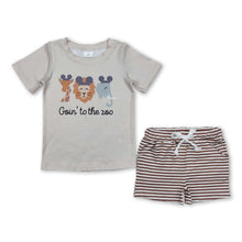 Load image into Gallery viewer, Zoo giraffe lion elephant top stripe shorts boys clothes