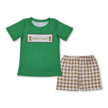 Load image into Gallery viewer, Green daddy's boy dog top plaid shorts kids boys clothes