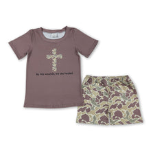 Load image into Gallery viewer, Short sleeves camo cross top shorts kids boys Easter clothes