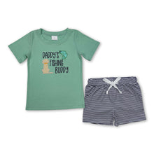 Load image into Gallery viewer, Daddy's fishing buddy top stripe shorts boys clothes