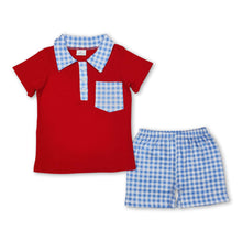 Load image into Gallery viewer, Red short sleeves polo shirt plaid shorts boys clothes