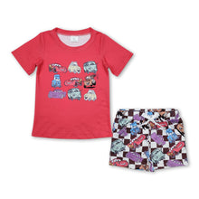 Load image into Gallery viewer, Red short sleeves top plaid cars shorts boys clothing