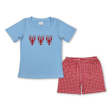 Load image into Gallery viewer, Light blue crawfish top plaid shorts boys clothing