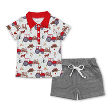 Load image into Gallery viewer, Red cow chicken polo shirt shorts boys farm outfits