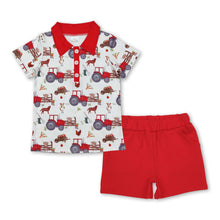 Load image into Gallery viewer, Red cow chicken polo shirt shorts kids boys farm outfits