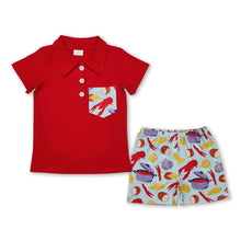 Load image into Gallery viewer, Red short sleeves pocket top crawfish shorts boys clothes