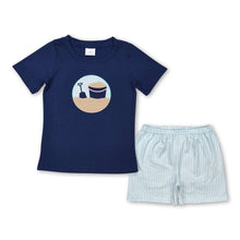 Load image into Gallery viewer, Short sleeves navy sand top stripe shorts boys clothes