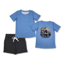 Load image into Gallery viewer, Short sleeves blue dog top black shorts boys clothes