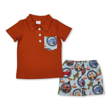 Load image into Gallery viewer, Brown cars pocket polo shirt cactus shorts boys clothes