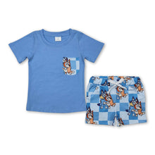 Load image into Gallery viewer, Light blue dog pocket polo shirt shorts boys summer clothes
