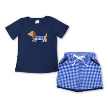 Load image into Gallery viewer, Navy dog top plaid shorts boys summer clothes
