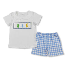 Load image into Gallery viewer, White bunny short sleeves top plaid shorts boys Easter clothes